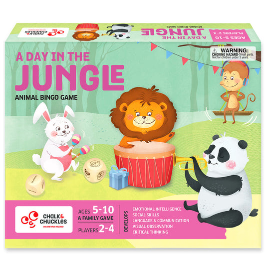 A Day in the Jungle Animal Bingo Game by NIYO TOYS with colorful jungle animals for kids ages 5 to 10