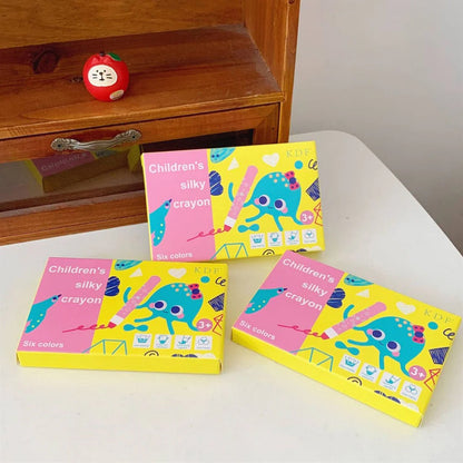 Children's silky crayons in six colors, age 3+, ideal for creative art projects and fun learning