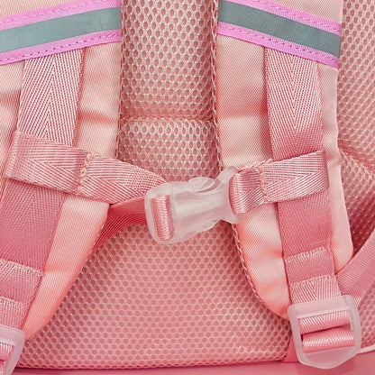 Pink panda backpack with adjustable straps for kids aged 3 and up, ideal for school and outings.