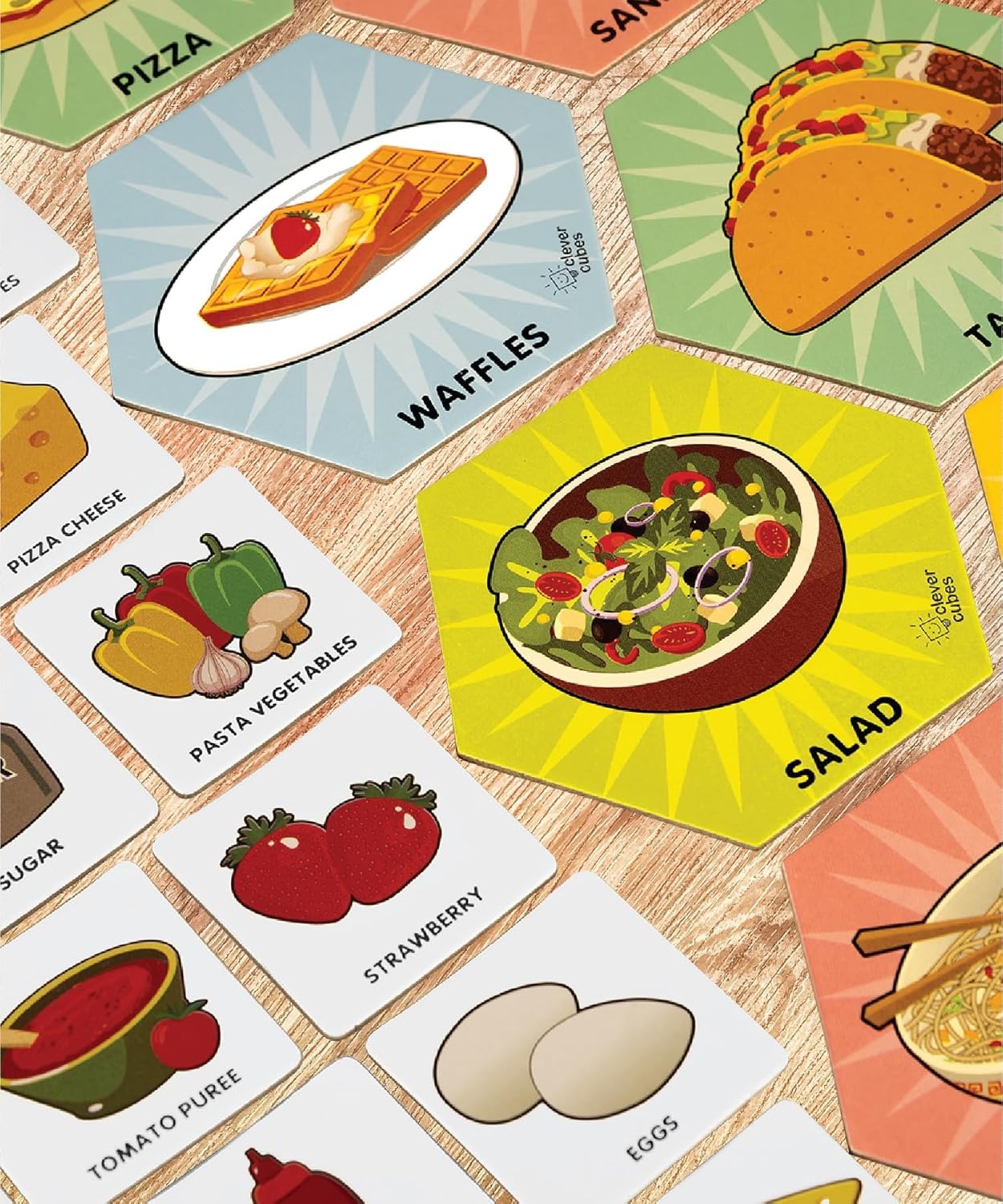 Colorful educational food cards, age 3+, ideal for teaching children about food groups and nutrition
