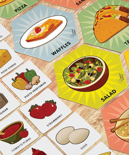 Colorful educational food cards, age 3+, ideal for teaching children about food groups and nutrition