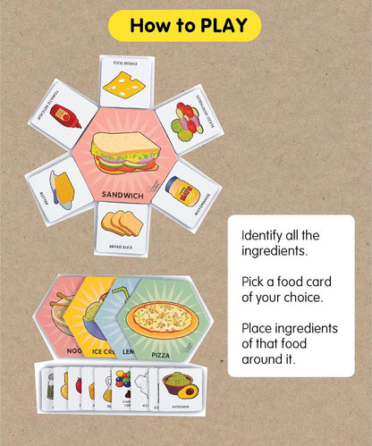 Colorful Niyo Toys food card game featuring sandwich and pizza, age 5+, for interactive family fun