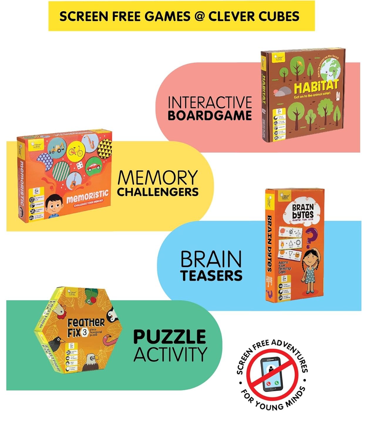 Niyo Toys screen free educational games including interactive boardgame, memory challengers, brain teasers, and puzzle activity