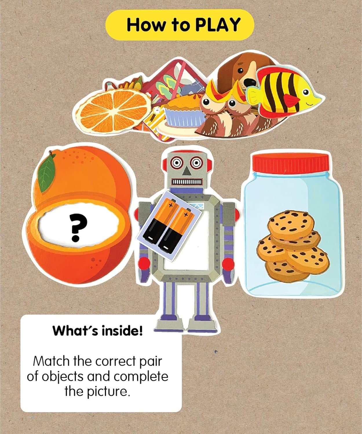 Colorful daily set puzzle featuring food items and a robot for children age 3 and up, promoting fun learning.
