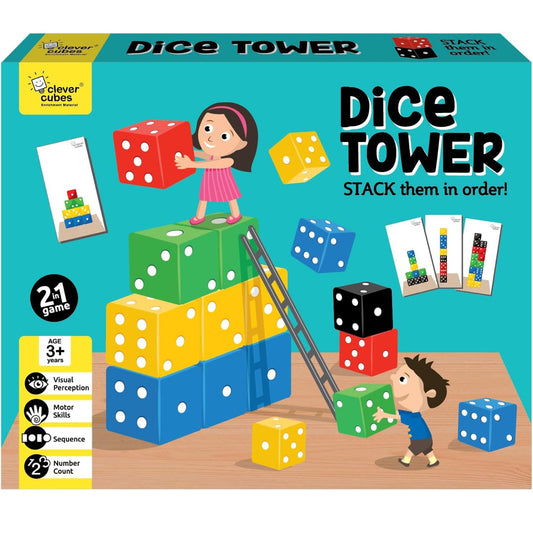 NIYO TOYS Dice Tower stacking game with colorful dice blocks for kids age 3 plus