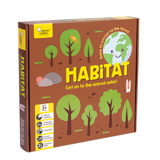 NIYO TOYS educational animal habitat game box featuring forest trees and playful earth graphic
