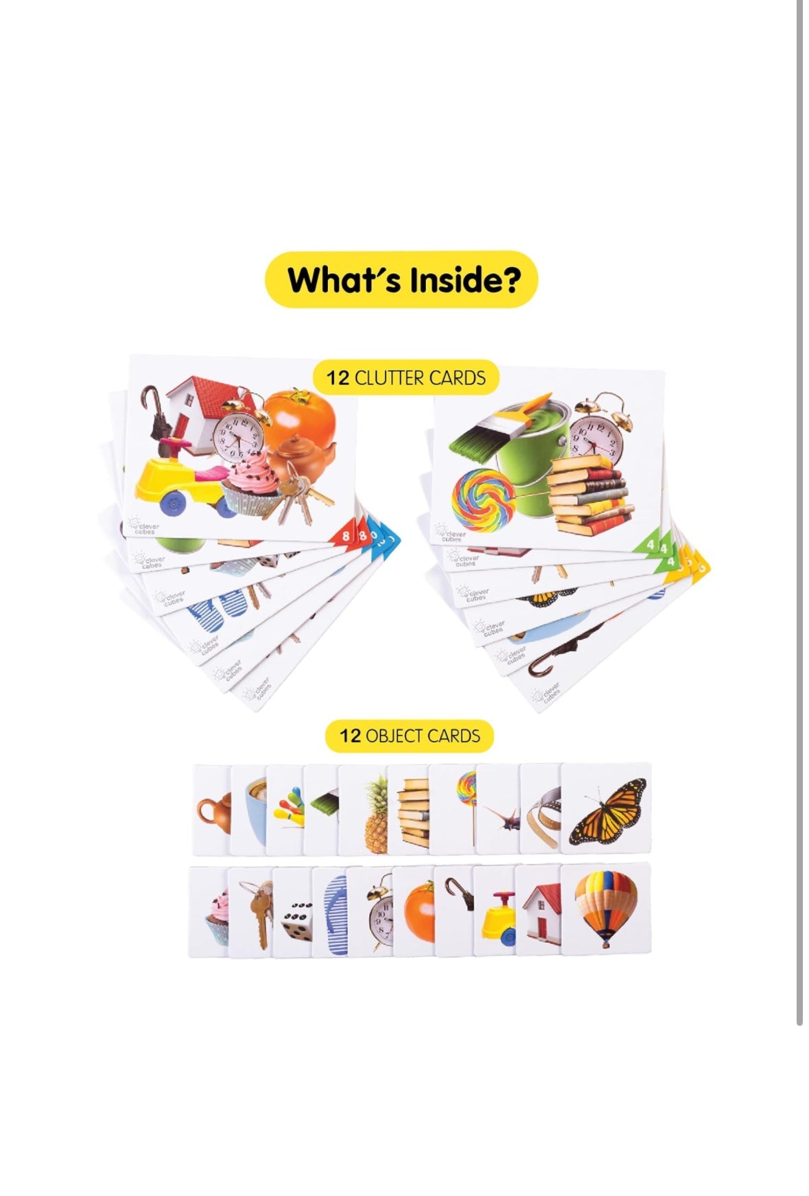 NIYO TOYS 12 clutter and object cards for home storage and organization products, educational fun for kids age 3+