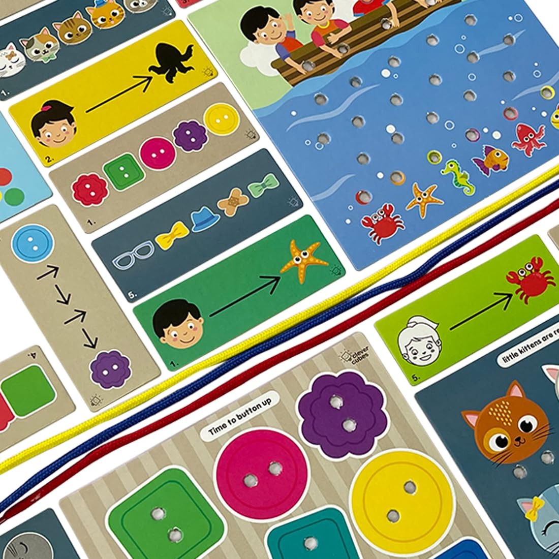 NIYO TOYS colorful sewing kit for age 4+, includes activity cards and various shapes for learning