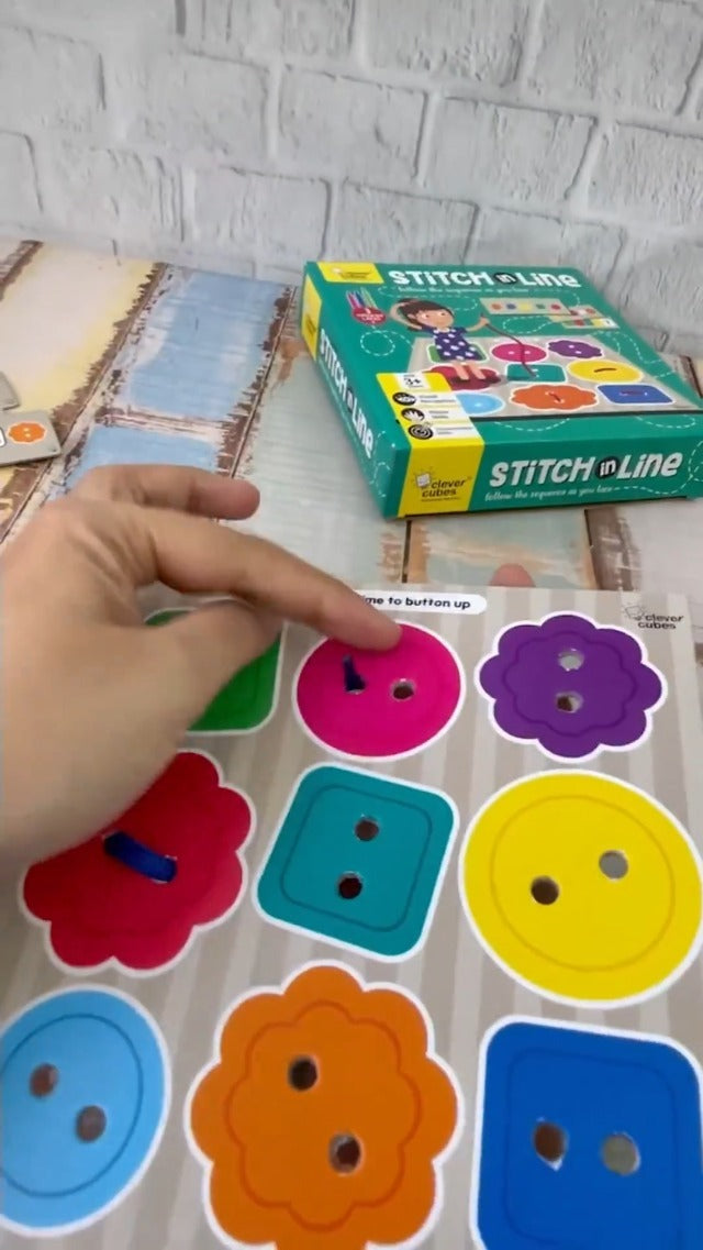 Colorful NIYO TOYS sewing kit with buttons and shapes, ideal for ages 3+, fun educational activity