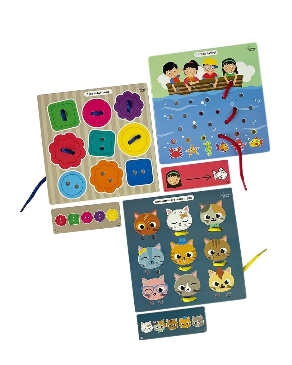 Colorful NIYO TOYS sewing kit for kids age 3+, featuring interactive shapes and lacing activities