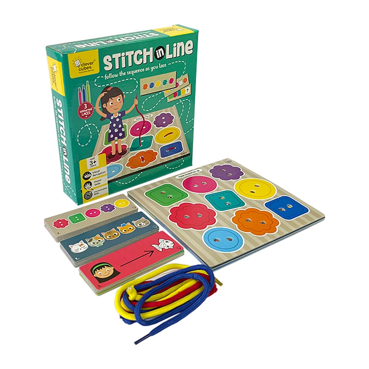 NIYO TOYS Stitch in Line Sewing Kit for ages 3+, colorful buttons and flower shapes for creative play