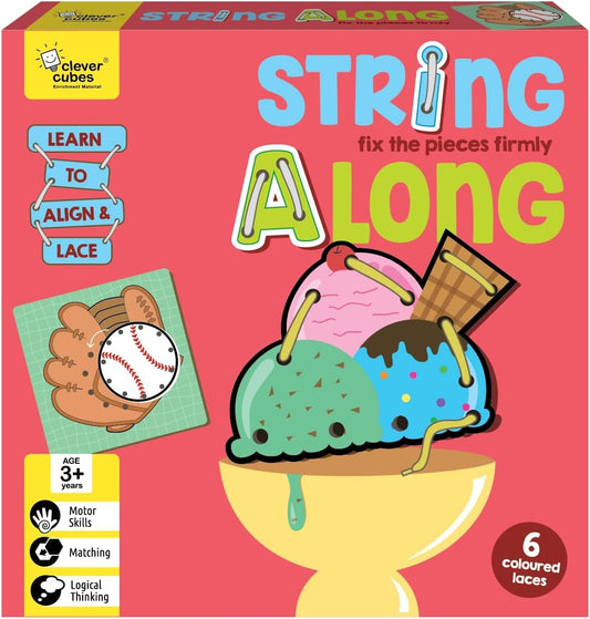 NIYO TOYS string along educational toy with colorful ice cream design and six colored laces for kids 3 and up