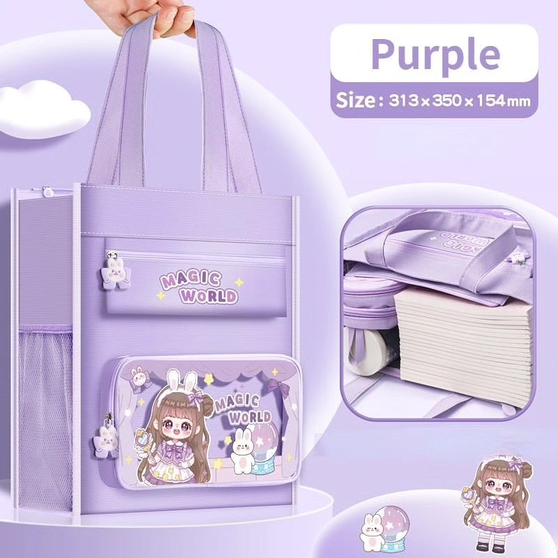 Purple NIYO TOYS tote bag with cute characters, perfect for kids aged 3+, versatile for school or outings