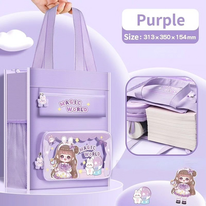 Purple NIYO TOYS tote bag with cute characters, perfect for kids aged 3+, versatile for school or outings