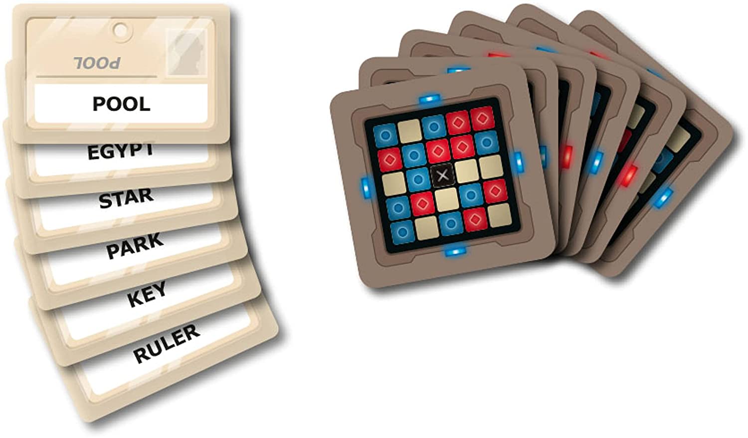 Codenames board game components including word cards and game board for strategic gameplay