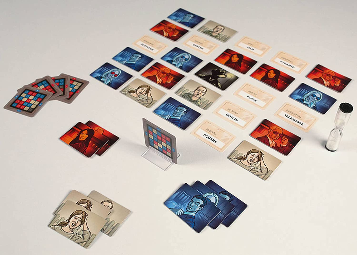 Codenames board game featuring colorful cards and a timer for strategic word-guessing fun