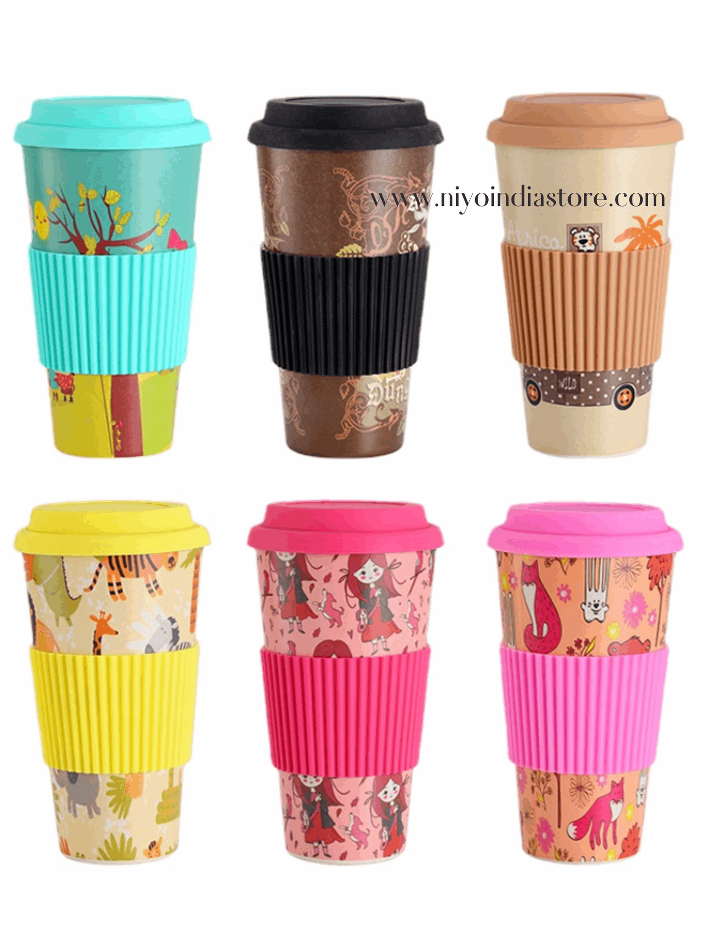 Colorful coffee mug set for kids with playful designs, perfect for ages 3 and up