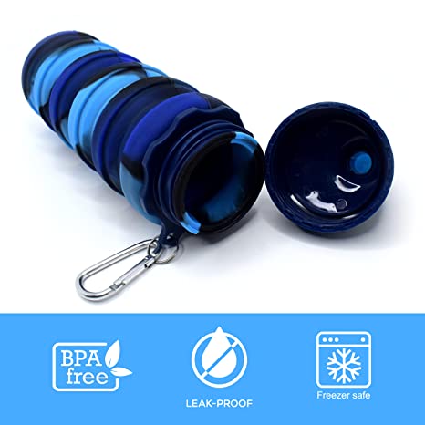 NIYO TOYS collapsible drinking bottle in blue, leak-proof design, perfect for all ages on the go