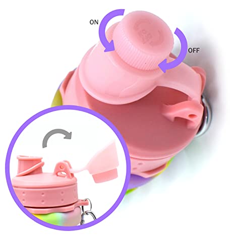 Pink collapsible drinking bottle from NIYO TOYS with a convenient flip-top cap for kids age 3 and up.
