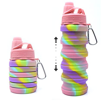 Colorful collapsible drinking bottle in pastel shades, perfect for all ages and outdoor activities
