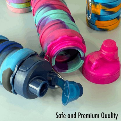 Colorful collapsible drinking bottle for kids, great for outdoor activities and easy storage