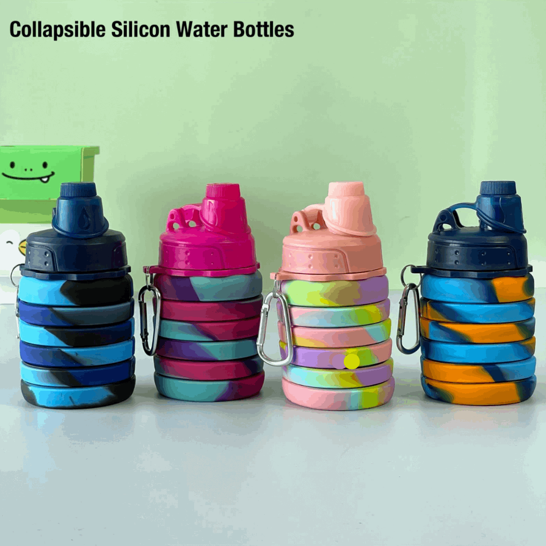 Colorful collapsible drinking bottle set from NIYO TOYS, perfect for kids age 3+, ideal for outdoor activities