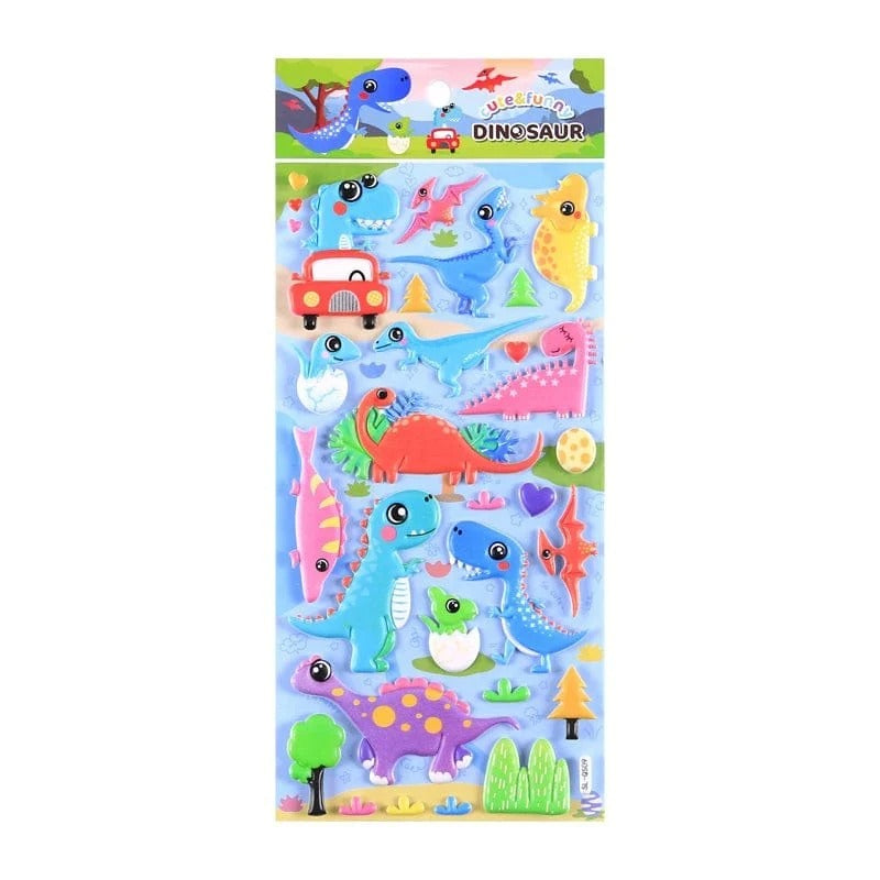 Colorful 3D stickers featuring dinosaurs, ideal for kids ages 3 and up, great for arts and crafts