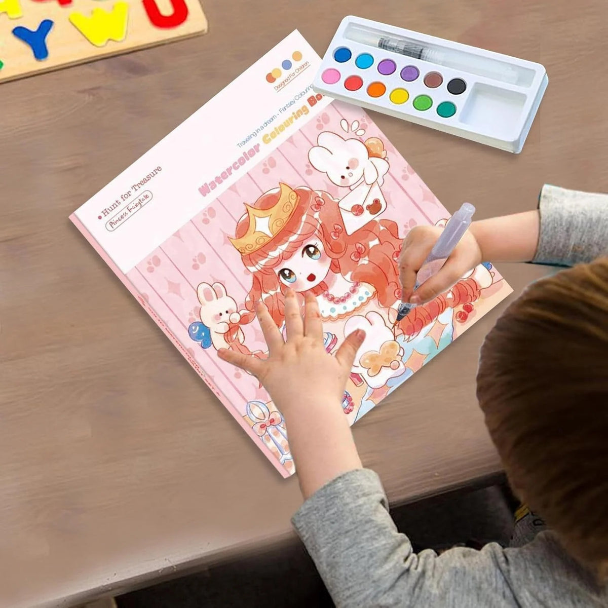 Coloring book pages featuring a princess with bunnies, ideal for ages 4+, perfect for creative play