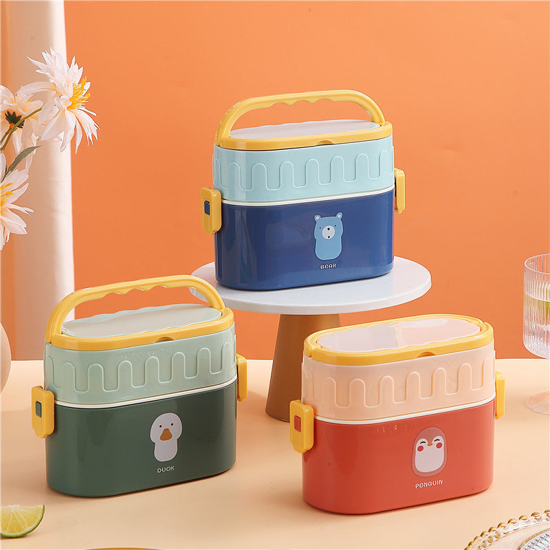 Colorful NIYO TOYS box lunch set featuring bear, duck, and penguin designs for kids, perfect for school or picnics