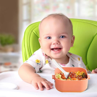 Niyo Toys orange lunch box for toddlers with a cooking pot stainless steel design, perfect for ages 1-3