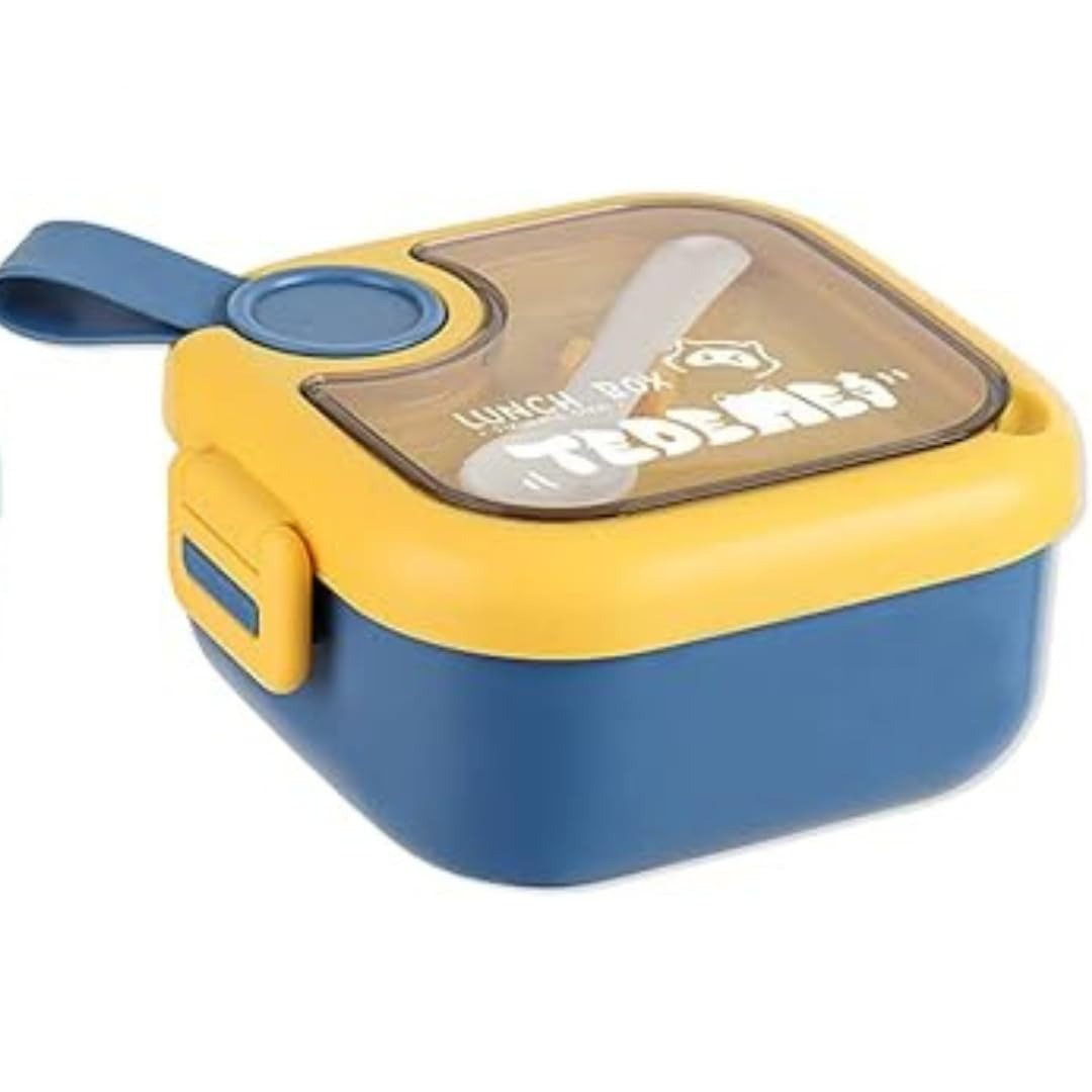 NIYO TOYS blue and yellow lunch box with transparent lid for children, ideal for school meals