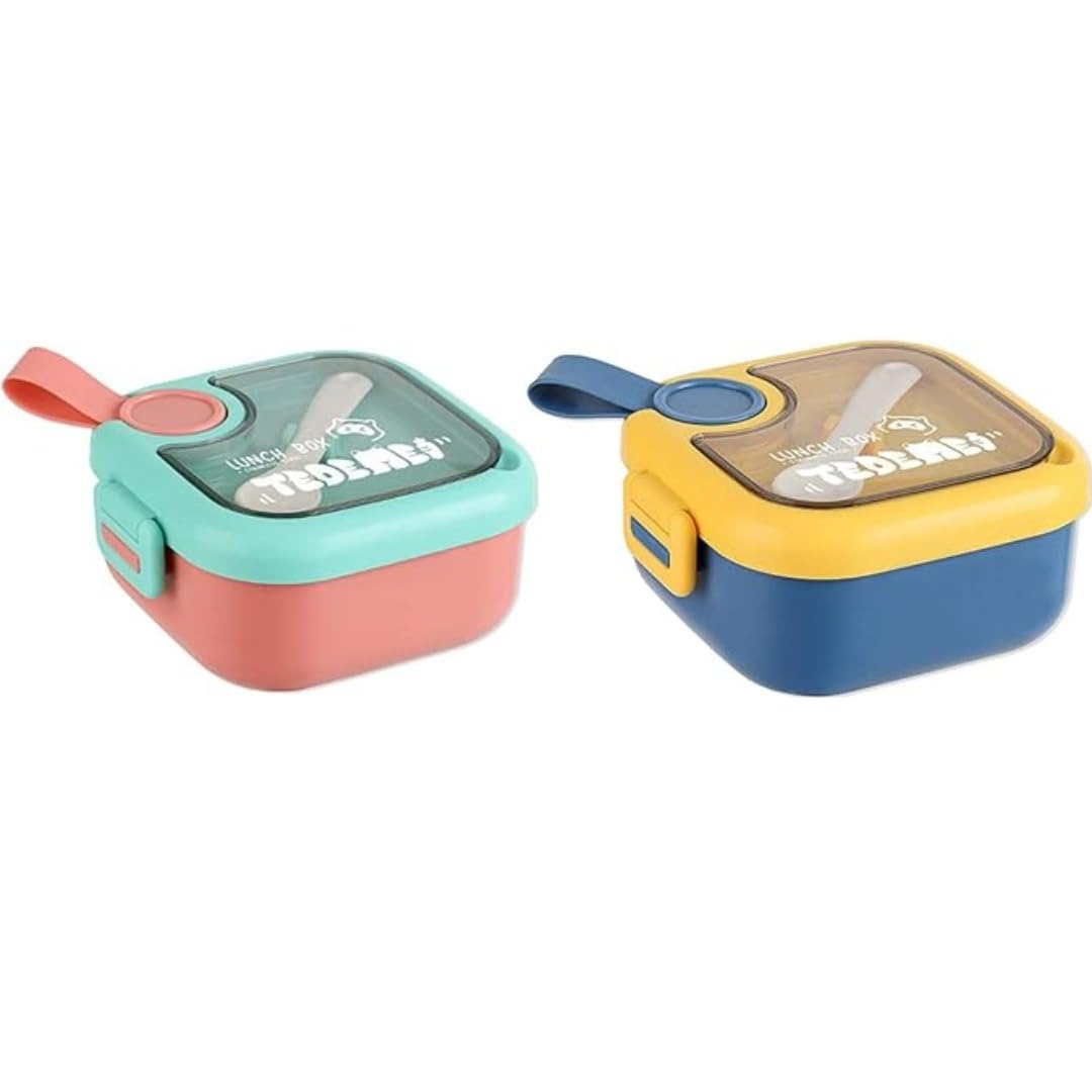 Two-tone lunch box set, colorful design for kids, includes storage for cooking pot stainless steel