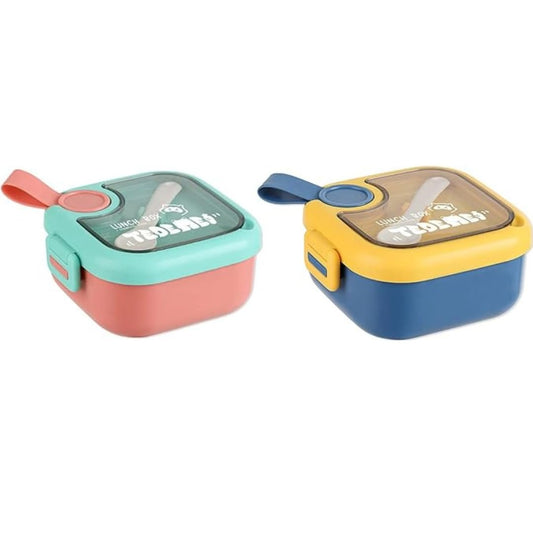 Two-tone lunch box set, colorful design for kids, includes storage for cooking pot stainless steel