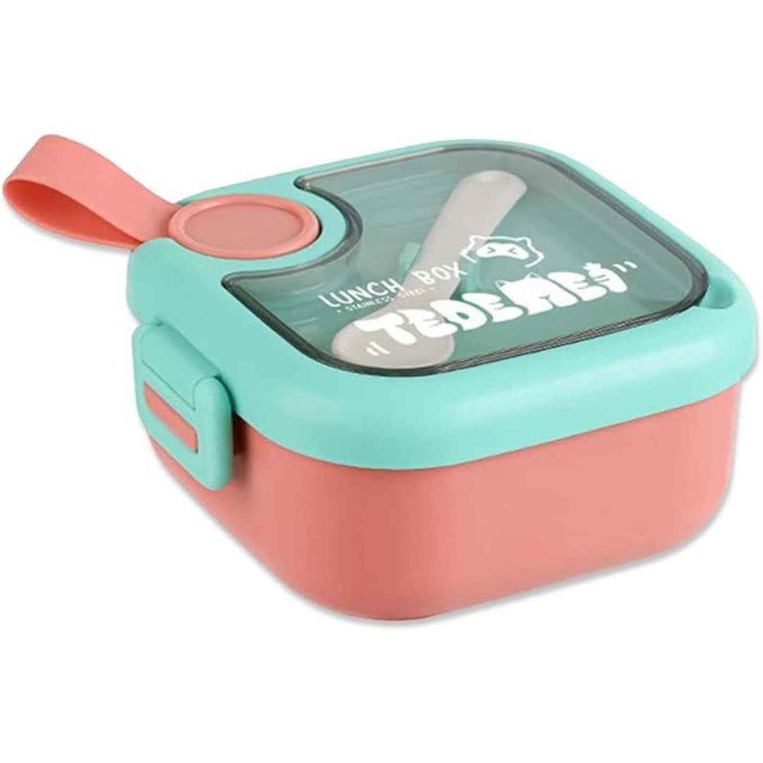 NIYO TOYS cute pink and teal lunch box for kids, ideal for storing snacks with a cooking pot stainless steel theme