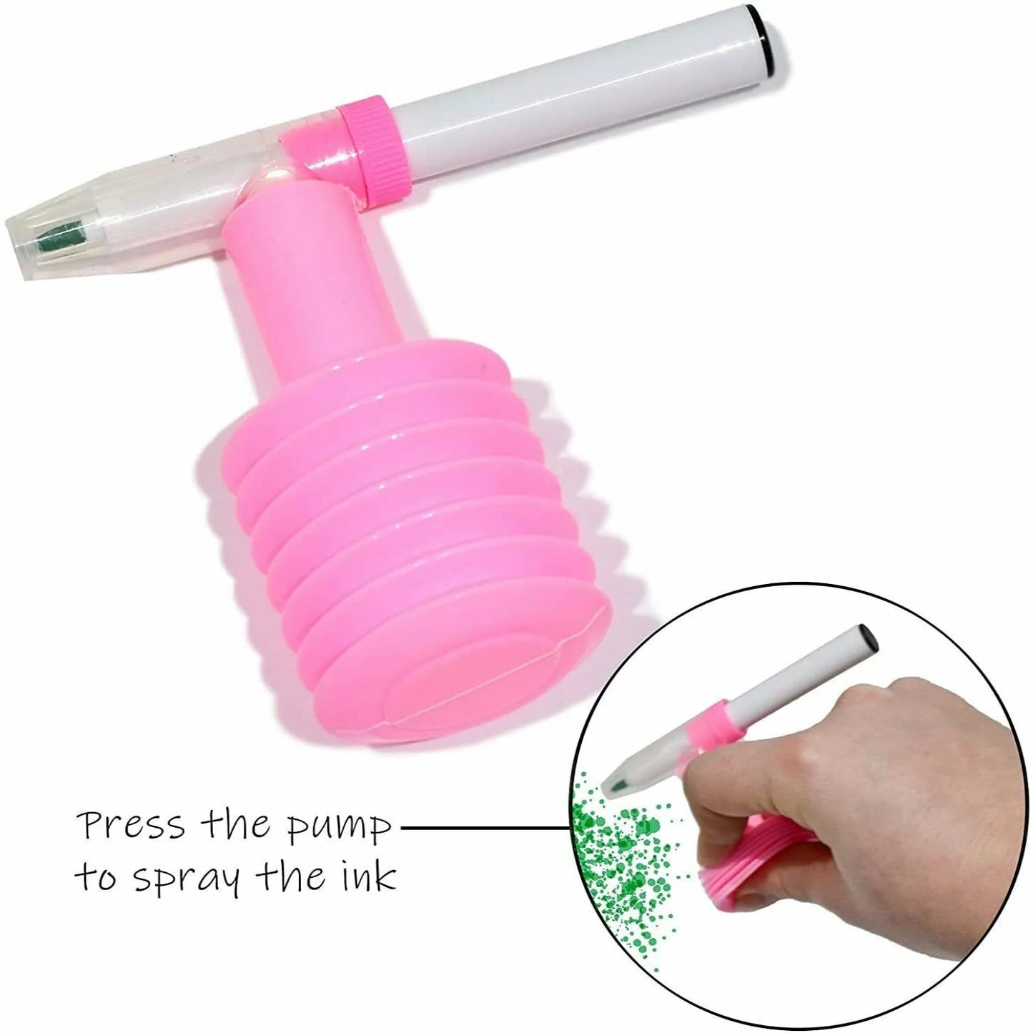 Pink ink spray pump with marker for kids' creative activities using copic sketch marker pens
