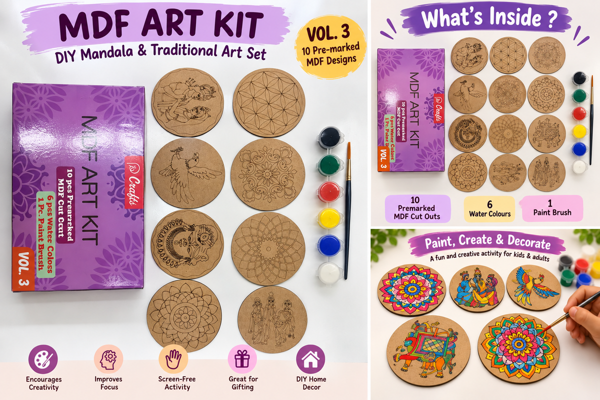 DIY Mandala Art Coloring Pages Kit with 10 MDF Designs for Creative Fun, Ideal for All Ages