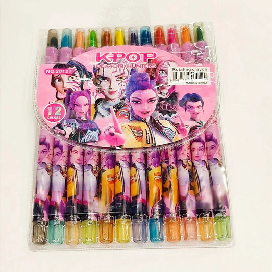 KPOP Demon Hunters Rotating Crayon Set with 12 Colors, great for kids aged 3 and up