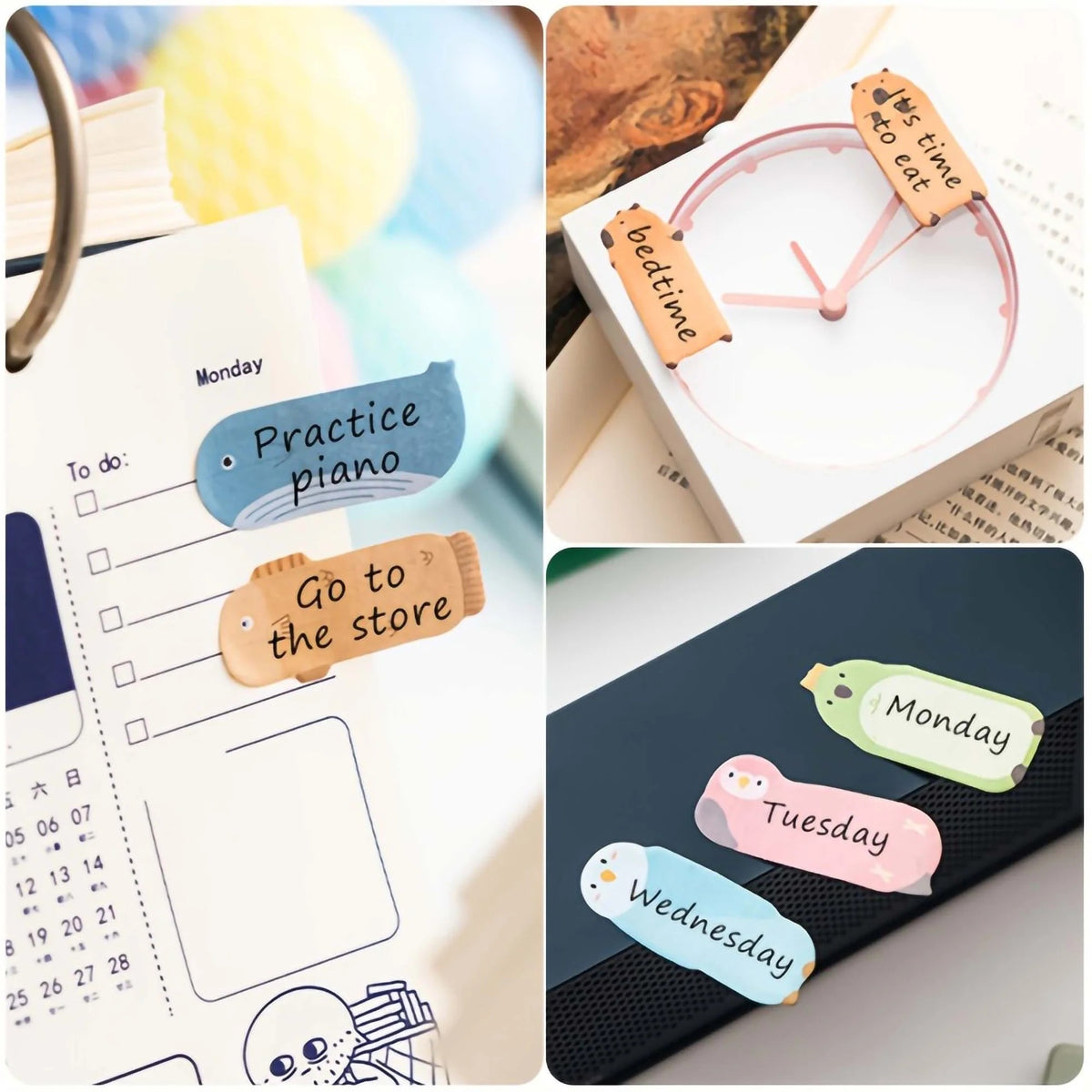 Colorful decorative sticky notes post it in fish shapes for organizing tasks and reminders