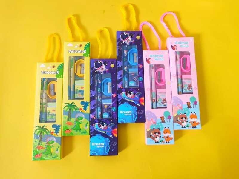 Colorful custom stationery set for kids featuring fun designs, suitable for ages 3 and up, ideal for birthday gifts
