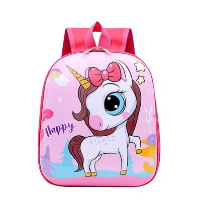 Cute dinosaur backpack for children featuring a colorful unicorn design with a pink background