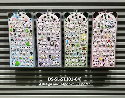 Cute panda foam stickers in various designs, perfect for decorating and personalizing projects