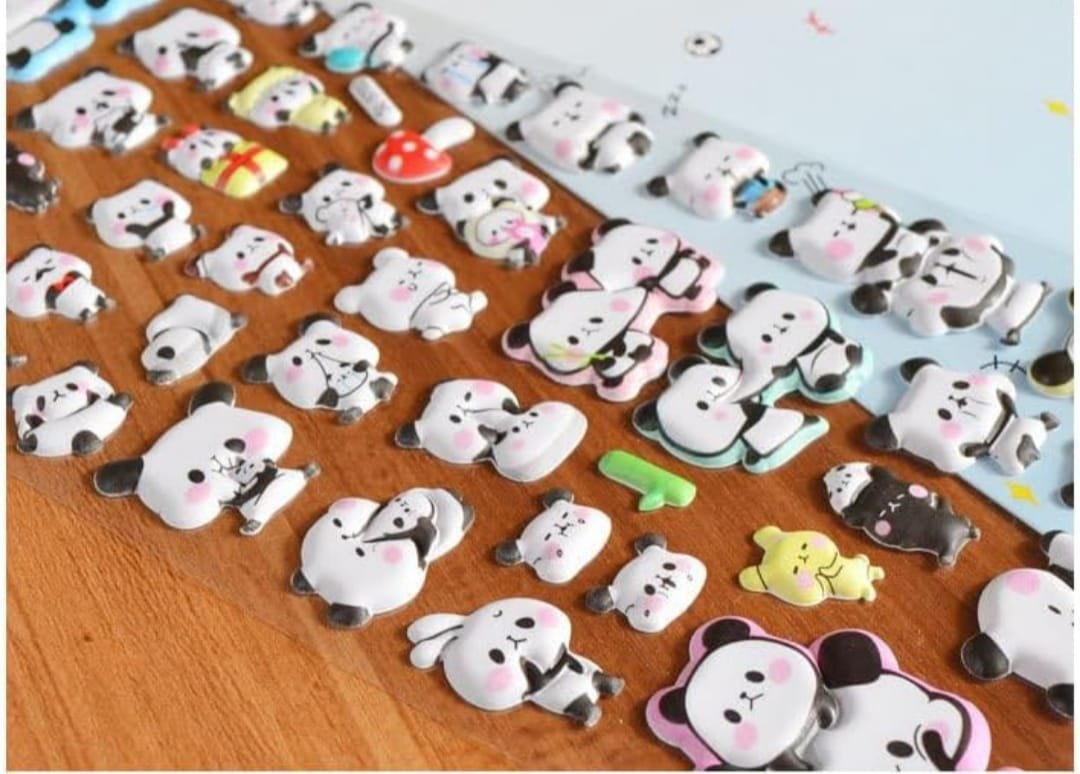 Colorful assortment of cute panda foam stickers for creative decorating and scrapbooking projects