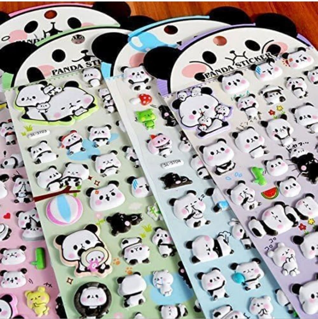 Colorful sheet of cute panda foam stickers featuring various adorable panda designs