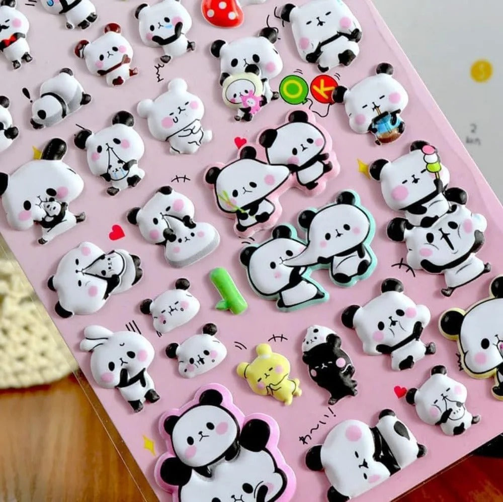 Colorful cute panda foam stickers featuring various adorable panda designs for creative projects