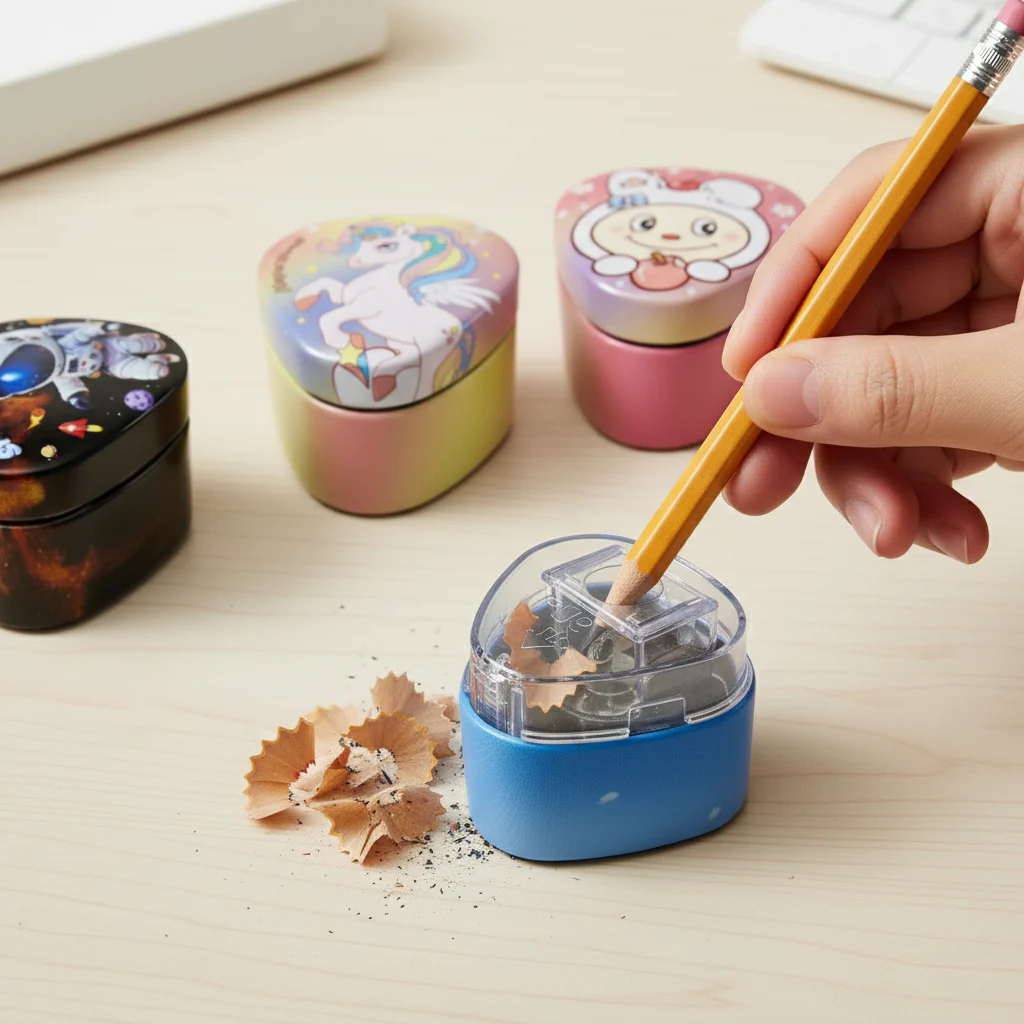 NIYO TOYS colorful pencil sharpeners with cute designs and wooden pencil for school use