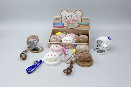 Cute pocket mirror for kids featuring adorable bear-themed designs in soft fur material