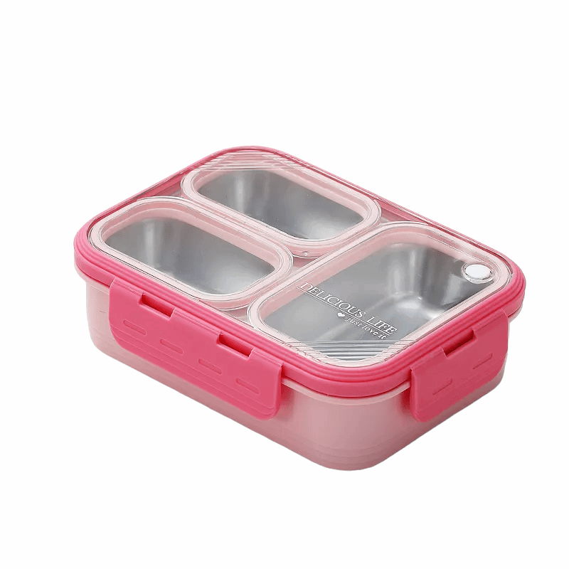 NIYO TOYS pink lunch box with three stainless steel compartments for easy meal prep