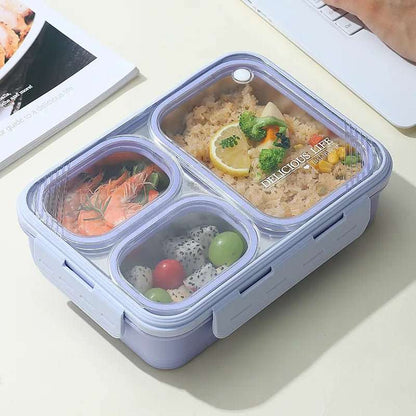 NIYO TOYS Lunch Box with Three Compartments in Purple, Ideal for Kids, Featuring a Stainless Steel Drinks Bottle