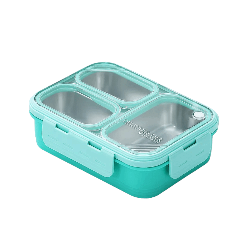 NIYO TOYS teal lunch box with stainless steel drinks bottle compartment for kids age 3+
