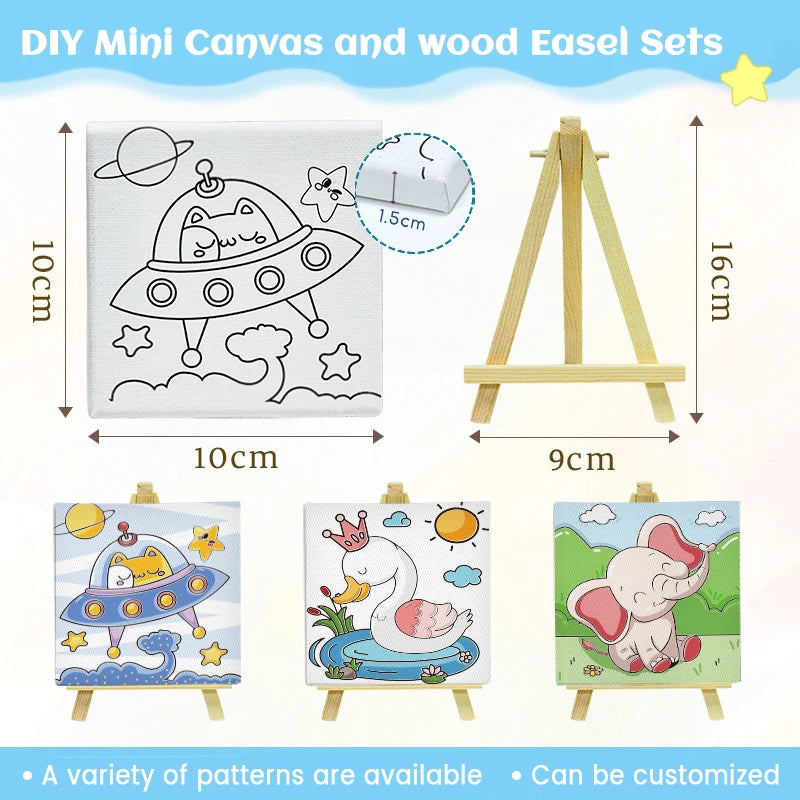 DIY Mini Canvas and Wood Easel Set with Diamond Art Painting Kits for Kids Age 5+ Creative Play
